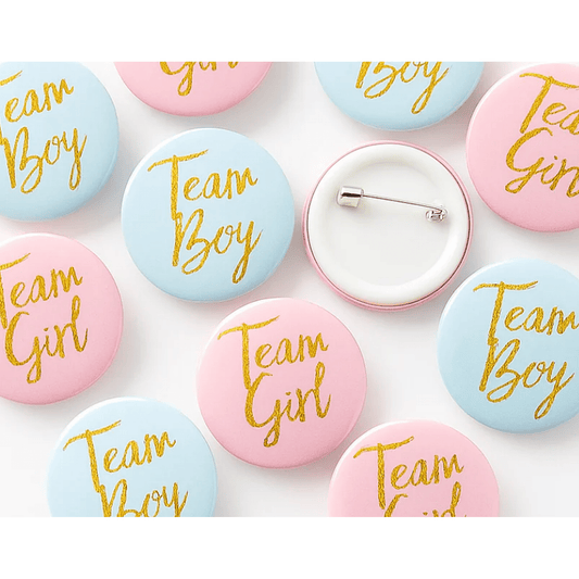 Gender Reveal Party Badges 20 pack